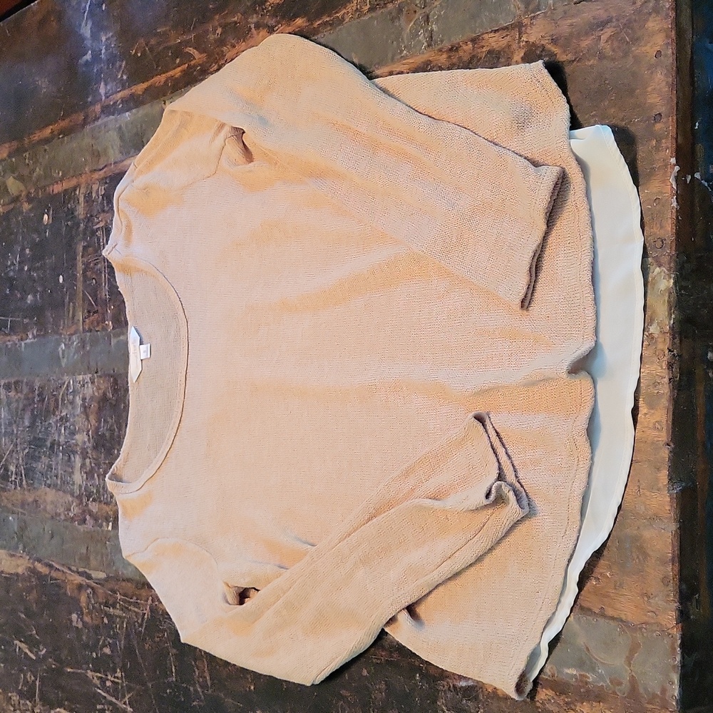 Charming Charlie cream sheer and santin top